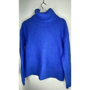 NWT Loft Women Cobalt Blue Turtleneck Sweater Garter Stitch Knit Pullover Size M